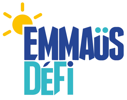 Logo d'Emmaüs Défi bleu avec un soleil jaune
